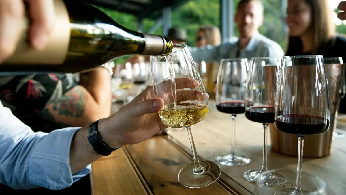 a person pouring wine at a wine tasting