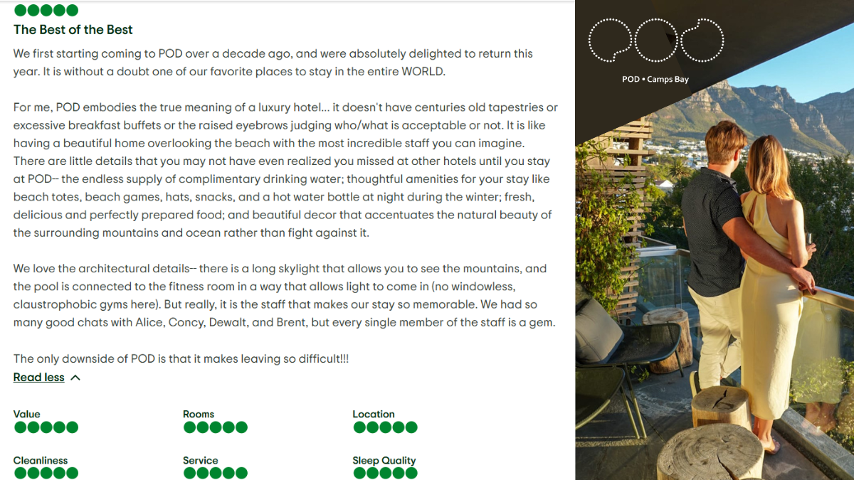 tripadvisor review of POD Camps Bay