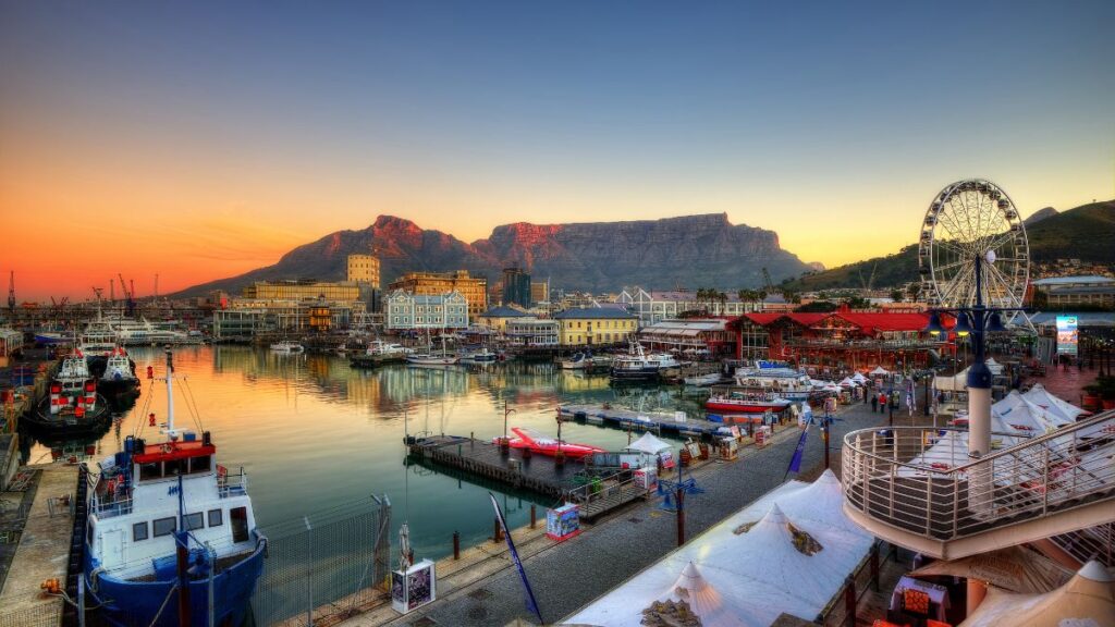 sunset over the cape town waterfront