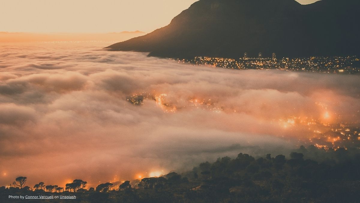 fog at the base of Table Mountain