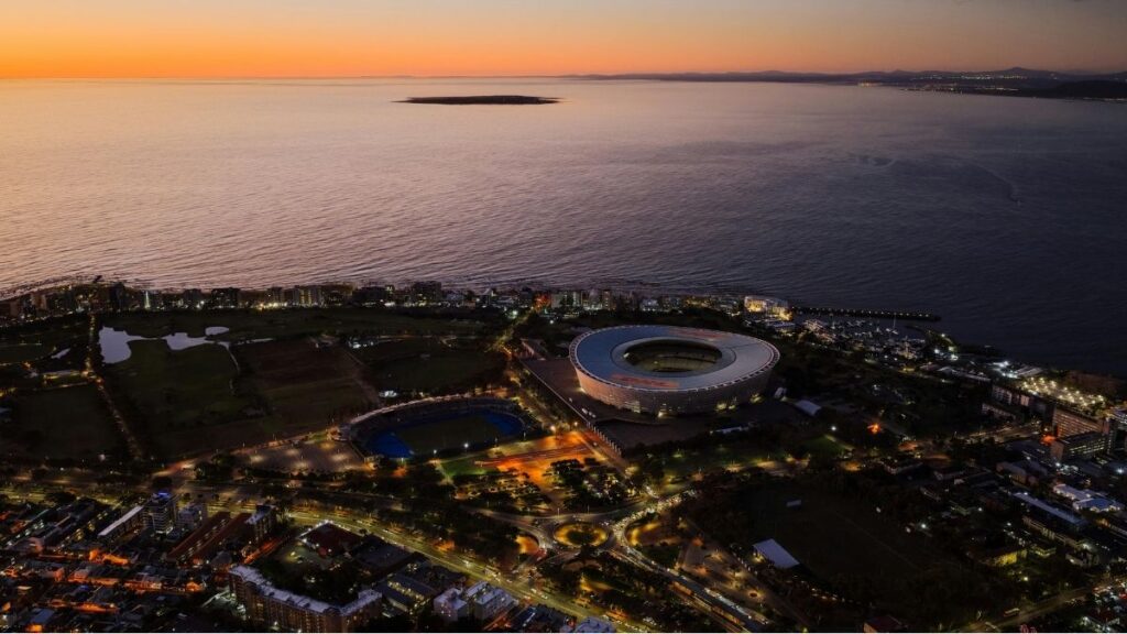 sunset aerial view of sea point and DHL stadium